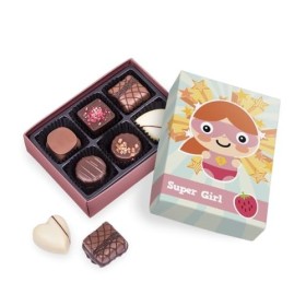 Boîte de chocolats pour fille- Super Girl | 6 Chocolats | Assortiment chocolat | Cadeau pour les filles | Offrir | Luxe | Pre
