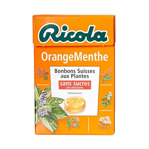 Ricola Bonbons Suisses aux Plantes Saveur Orange Menthe La Boîte de 50 g - Lot de 5