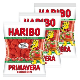 Haribo Primavera Fraises, lot de 3 sachets, bonbons gélifiés en sachet