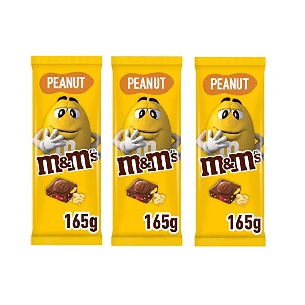 M&Ms Peanut Lot de 3 tablettes au chocolat au lait avec mini m&ms et cacahuètes croustillantes 165 g