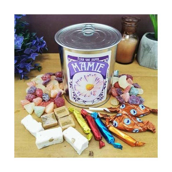 NostalGift.com - Coffret bonbon ancien : Boite de conserve remplie de bonbons "Pour une super mamie"