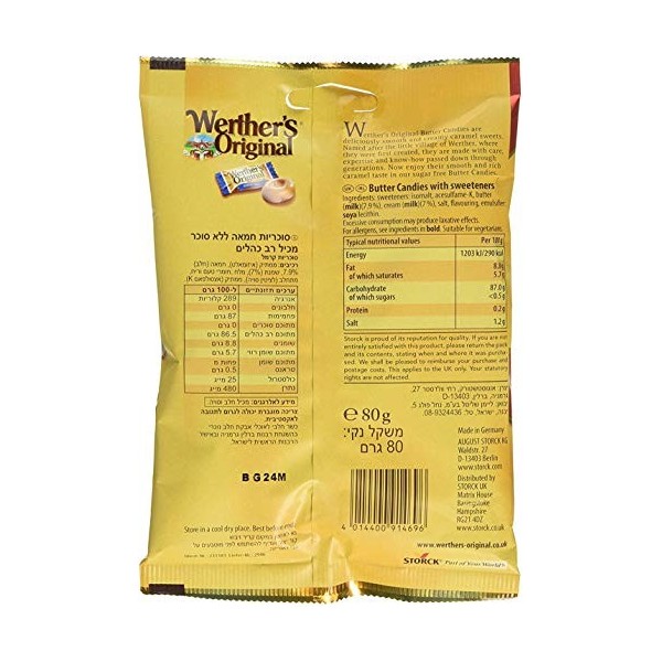 Sucre dorigine de Werther bonbons sans beurre liste 80g - Paquet de 2