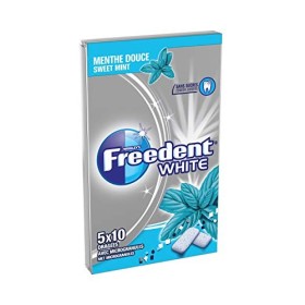 FREEDENT WHITE - Menthe Douce - 5 Paquets de 10 dragées de Chewing-Gum sans sucres Lot de 6 