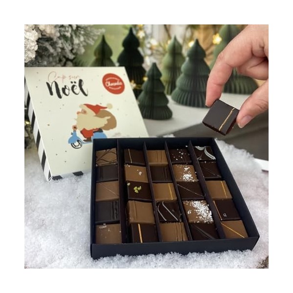 Coffret de chocolat 100% praliné | moulage de noël | Chocolat Noel artisanal Chocodic 25 chocolats 