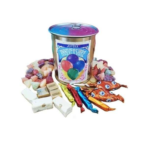 NostalGift.com - Coffret bonbon ancien : Boîte de conserve remplie de bonbons "Joyeux anniversaire"