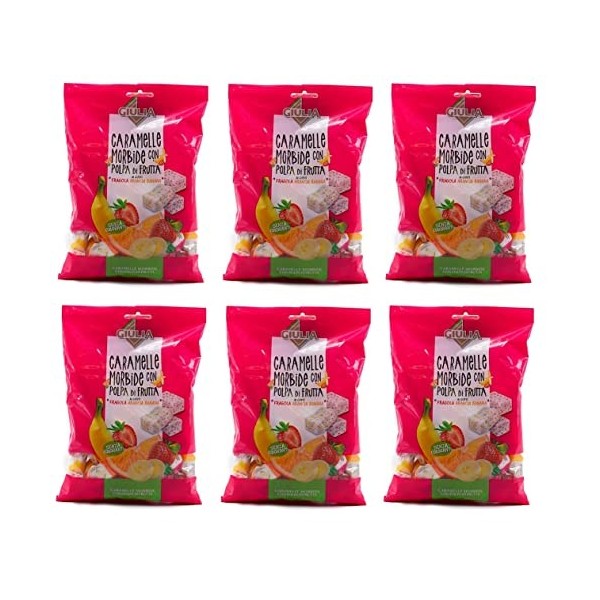 La Giulia Caramelle Morbide con Polpa di Frutta Lot de 6 bonbons doux avec pâte de fruits au goût fraise, orange et banane 15