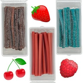 Lot de 3 boîtes de 3 bâtonnets en caoutchouc aux fruits remplis de 3 bâtonnets à fruits avec remplissage Cola & Cerise Fraise