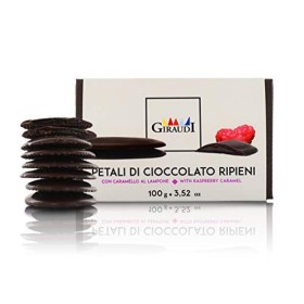 Pétales de chocolat noir au coeur caramel framboise, 100g - coffret cadeau "Les Pétales"