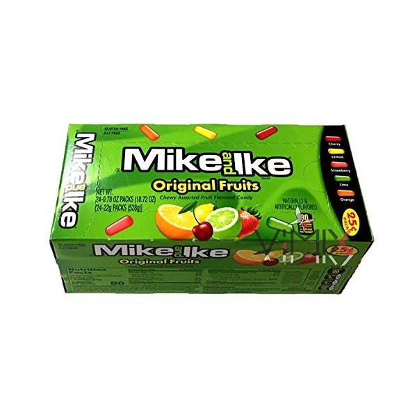 2 types - Boîte complète de bonbons Mike & IKE 22g boîte de 24 originale 