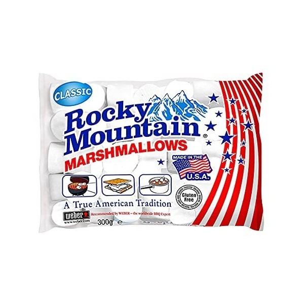Rocky Mountain Marshmallows Classic 2x300g, bonbons américains traditionnels à rôtir sur le feu de camp, à griller ou à cuire