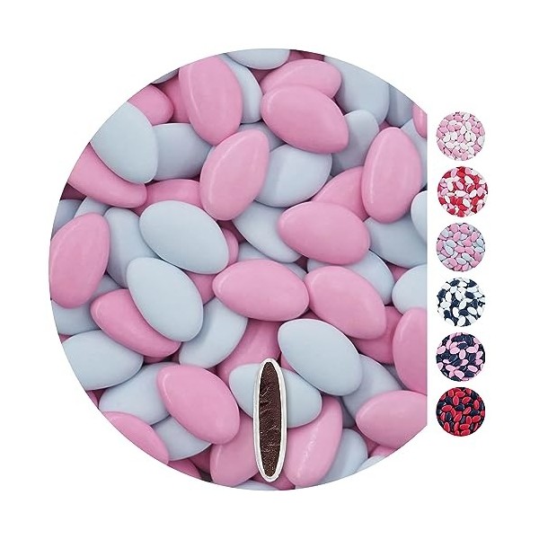 EinsSein 1kg Dragées chocolat mariage Mix blanc-bleu clair-bleu marine dragees baptême fille garcon communion aux amandes fet