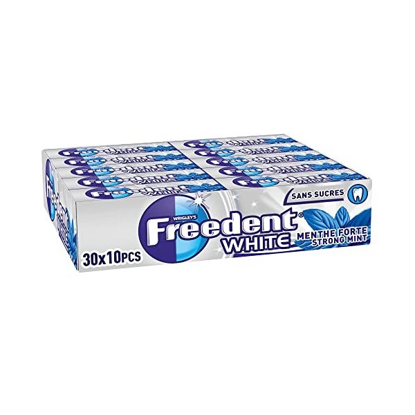 FREEDENT WHITE - Chewing-gum Menthe Forte sans sucres - Grand format contenant 30 paquets de 10 dragées - 420g