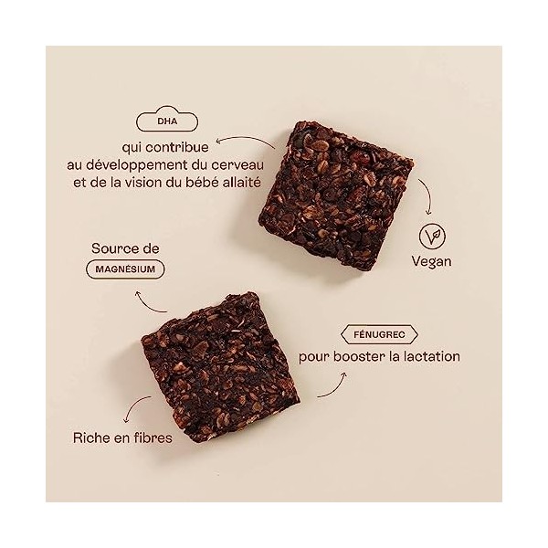 Jolly Mama - Snacks Allaitement - Fénugrec et DHA - Boost la lactation - Fabriqué en France - Naturel - CHO-CHOCOLAT - 12 Bar
