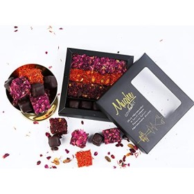 Mughe Gourmet de Luxe Coffret Cadeau Assorti de Délices Turcs - 360g / 25 pièces - 4 Variétés Loukoum : Chocolat Noir, Rose, 