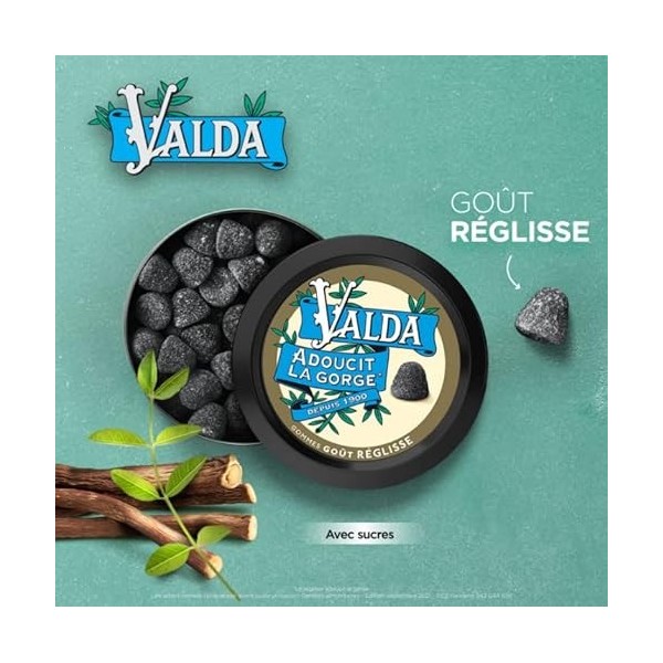 Valda Gommes Avec Sucres et Edulcorants - Goût Réglisse - Adoucit la gorge* - 160 g