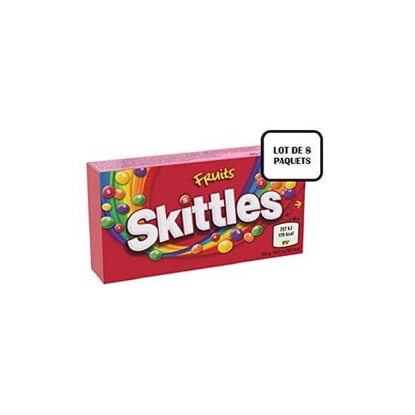 SKITTLES - Bonbons enrobés goût Fruits -Boîtes de 45g Lot de 8 