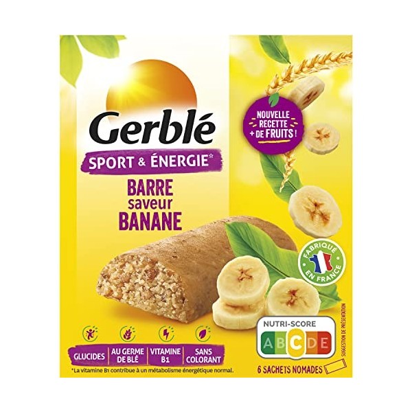Gerblé - Barres Énergétiques Banane - Au Germe de Blé - Sport et Énergie - Source de Glucides et Vitamines B1- Sans Colorant 
