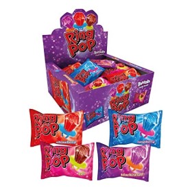 Ring Pop Lot de 24 sucettes de saveurs assorties Framboise bleue, fraise, cola et cassis