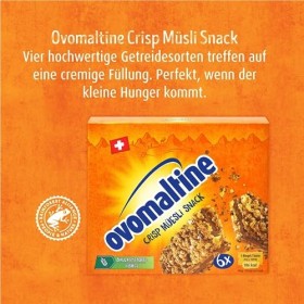 Ovomaltine Crisp Lot de 6 barres à céréales Crunchy en céramique avec crème ovomalaline – Poudre de cacao fine, durable et ce