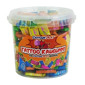 CAPTAIN PLAY Party Box Chewing Gum Tattoo , 475g Retro Sweets, 180 pieces en emballage individuel