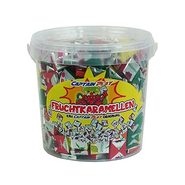 CAPTAIN PLAY Bonbons Pâte à Mâcher, 900g Party Bucket, Saveur de Fruits, Bonbons emballés individuellement