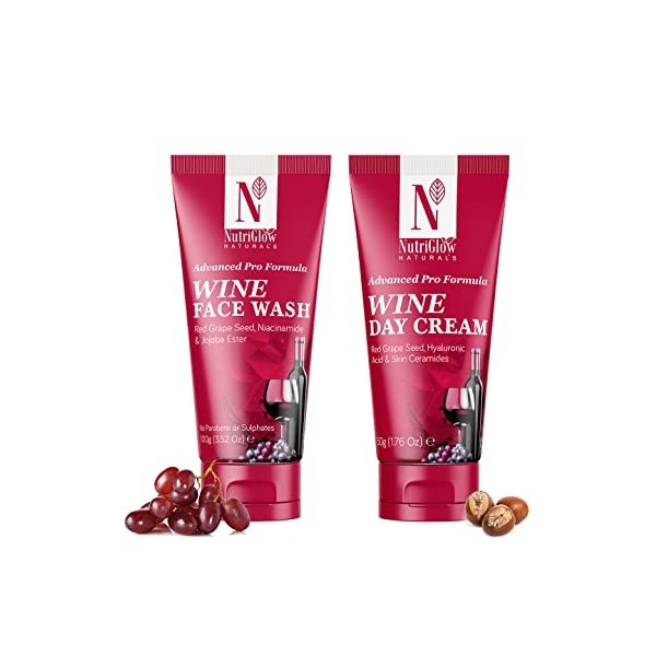 Nutriglow Naturals Wine Face Wash 100Gm & Wine Day Cream 100Gm , Anti Aging