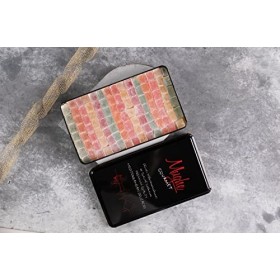 Mughe Gourmet - Boîte élégante de loukoums -750g-90pc- bonbons délice turcs - Halal-Vegan - Saveurs de fruits : rose, fraise,