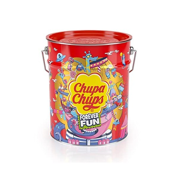 Chupa Chups - Boîte Carton de 60 Sucettes XXL Playlist avec un Coeur Bubble Gum 3 saveurs Différentes