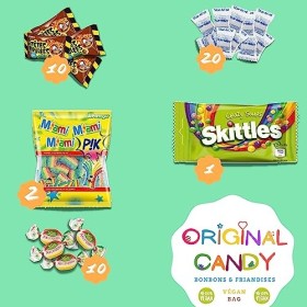 Assortiment Bonbons Vegan - 80 Bonbons de marque dans un Sachet Unique de Qualité pour Régime Végétarien et Végétalien - 10 T