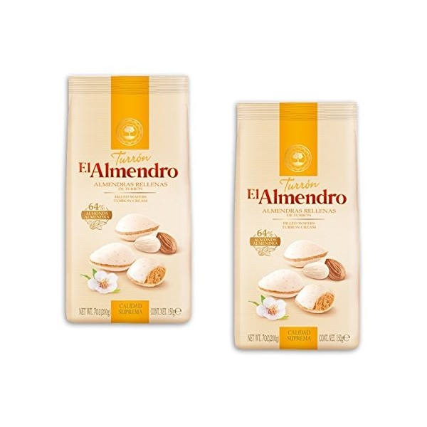 El Almendro - Le pack comprend 2 Almendras Rellenas, Crème nougat mou dAmande - Qualité Supérieure - 150gr - Touron Produit