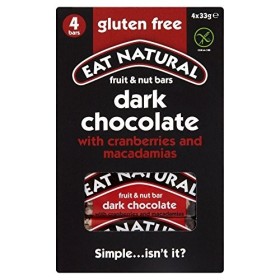 Manger De Gluten Naturel Barres Libres Canneberges, Noix De Macadamia Et De Chocolat Noir De 4X33G 