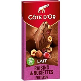 Côte d?Or Lait Raisins & Noisettes Entières 180g lot de