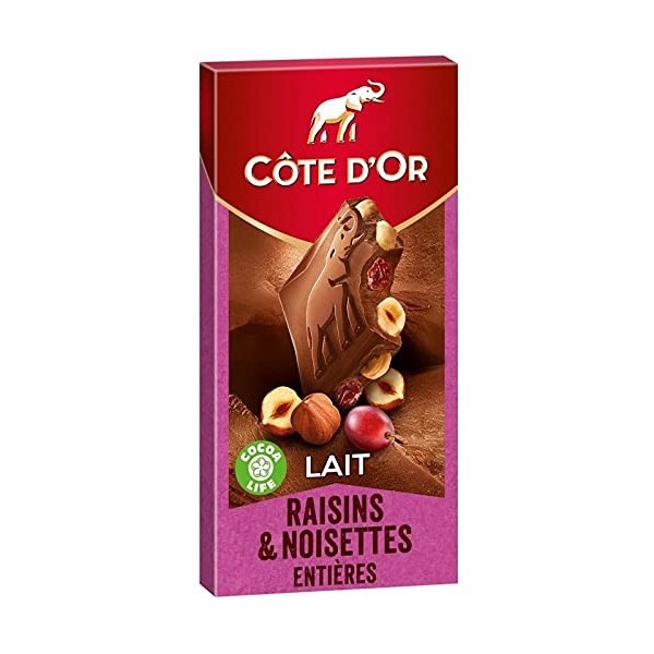 Côte d?Or Lait Raisins & Noisettes Entières 180g lot de