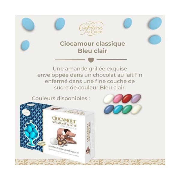 La Confetteria del Cuore, Ciocamour Classique Céleste, Dragées en Chocolat au Lait, Idéales pour les Fêtes, Mariages et Baptê