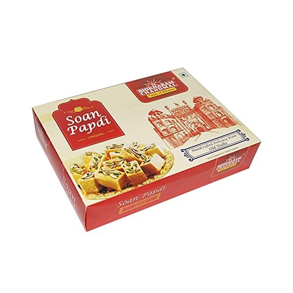 Delight Foods Bhikaram Chandmal Authentic Soan Papdi 400g | Indian Sweets | Festival Spl. | Gift Pack | Regular 