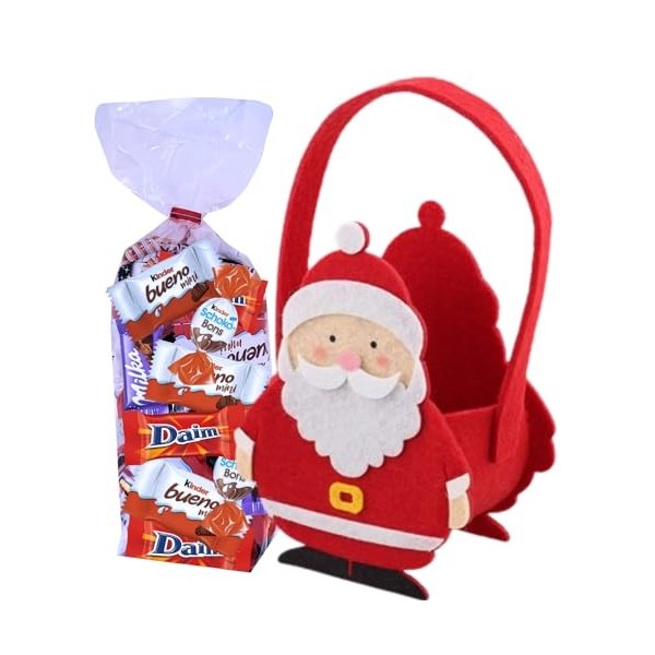 2 paniers feutrine Renne et Père Noël accompagnés dun assortiment de 2x20 chocolats KINDER Schokobons, Mini Bueno, Country e
