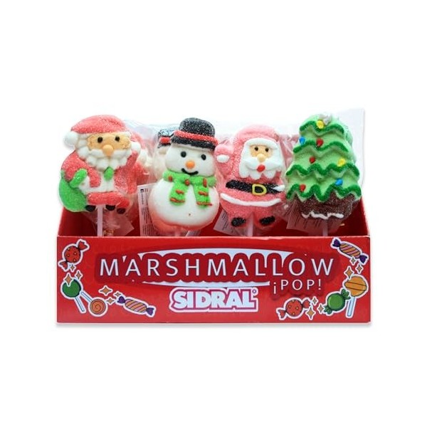 SIDRAL Lot de 16 brochettes de Noël Marshmallow – Bonbons de Noël – Bonbons de Noël sans gluten sans allergènes, bonbons fest