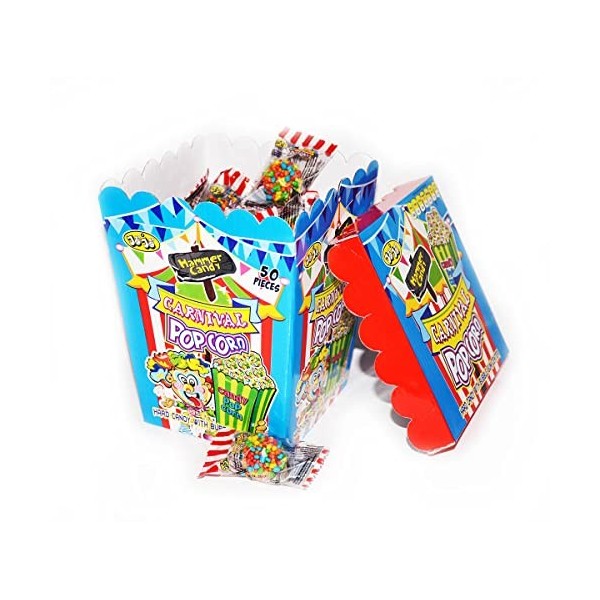 Carnaval festif Popcorn Hard Candy avec remplissage de gomme à bulles – 50 pièces de traitement délicieux dans une belle boît