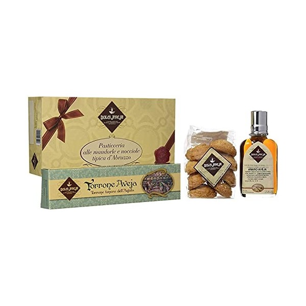 Coffret Cadeau Esperienziale - Biscuits Amaretti 200g, Nougat Classique de LAquila 200g, Liqueur Amaro des Abruzzes 10cl - D