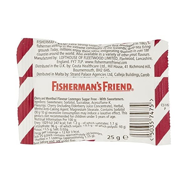 Fisherman?? Friend Cherry Menthol Lozenges with Sweeteners 25g - by Fishermans Friend