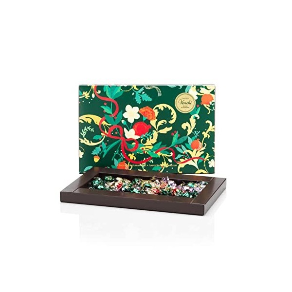 Venchi - Collection Baroque - Boîte cadeau de Noël verte avec un assortiment de chocolats Perle et Chocomousse, 230 g - Sans 