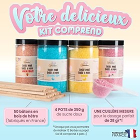 GREENDOSO® Sucre Barbe à Papa pour Machine 4x320 gr – Lot de 4 Goûts Fraise / Chewing Gum / Banane / Vanille – 50 Bâtonne