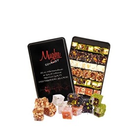 Mughe Gourmet - Boîte élégante de luxe Sultan Loukoums - Délice turc Pistache, Orange, Noisette et Amandes - 650g-30pc - Hala