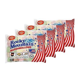 Rocky Mountain Marshmallows Fruity 4x300g, bonbons américains traditionnels à rôtir sur le feu de camp, à griller ou à cuire 