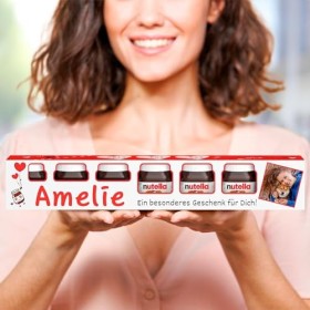 SchokoFreunde Geschenke Mini Nutella personnalisé avec photo et nom – Cadeau spécial chocolat pour anniversaire, Noël, départ