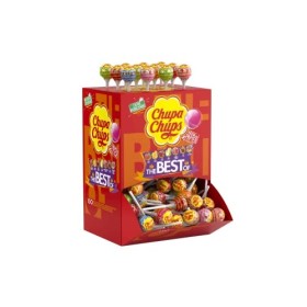 Chupa Chups - Boîte Carton 150 Sucettes à la Pulpe de Fruit + Cola et Milky The Best Of - Bâton en Papier - Idéal pour Fêtes 