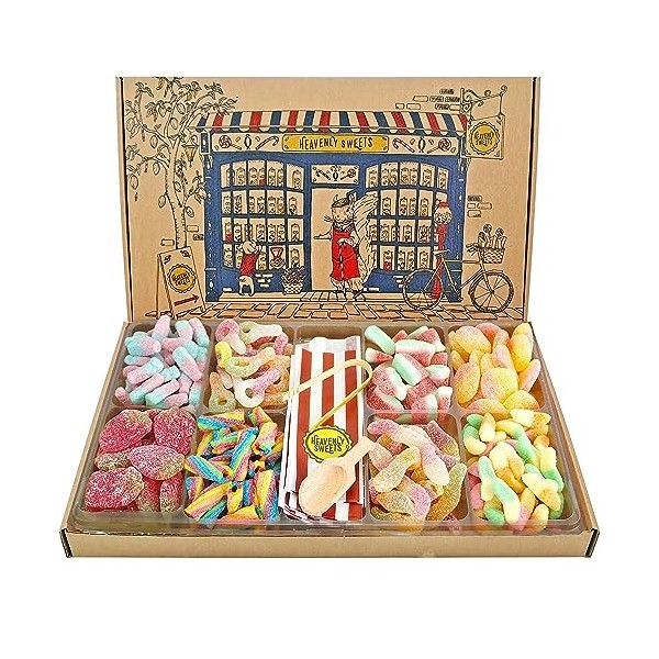 Boîte à bonbons aigre de 1,2 kg – Boîte à bonbons rétro British Pick n Mix Fizzy Sweets – Panier cadeau de bonbons anglais po