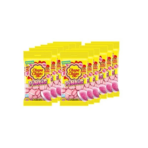 Chupa Chups -12 sachets de Pinkis -175g de Bonbons gélifiés moelleux et savoureux - Avec arômes naturels et sans colorants ar