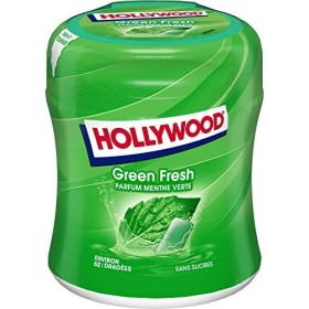 Hollywood Chewing Gum Green Fresh - Parfum Menthe Verte - Sans Sucres avec Édulcorants - Lot de 6 boîtes de 60 dragées 87 g 
