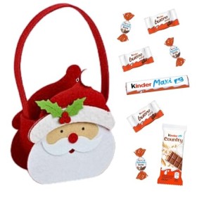 2 paniers Père Noël et Ours garnis de 2x40 chocolats Kinder Country, Maxi, Schokobons et Mini Bueno